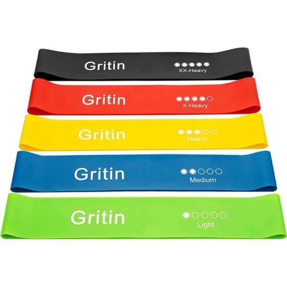 Gritin Resistance Bands, [Set of 5] Skin-Friendly Resistance Fitness Exercise - Picture 1 of 6